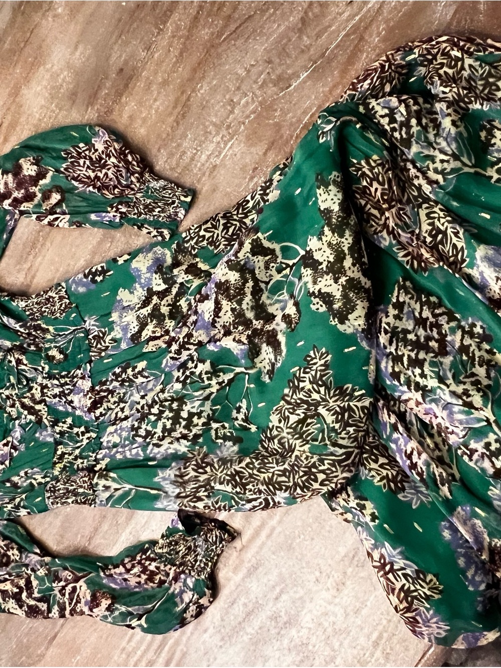 Anthropologie Emerald Green Floral-Print Tunic